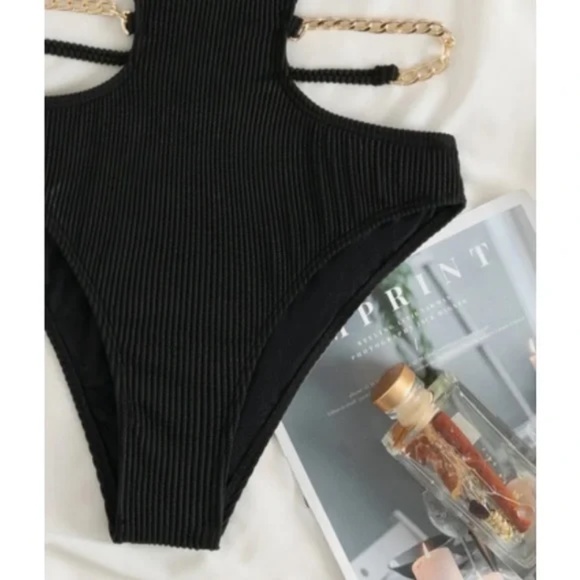 Ribbed Cut out Tie Back Monokini One Piece Swimsuit - Picture 3 of 8